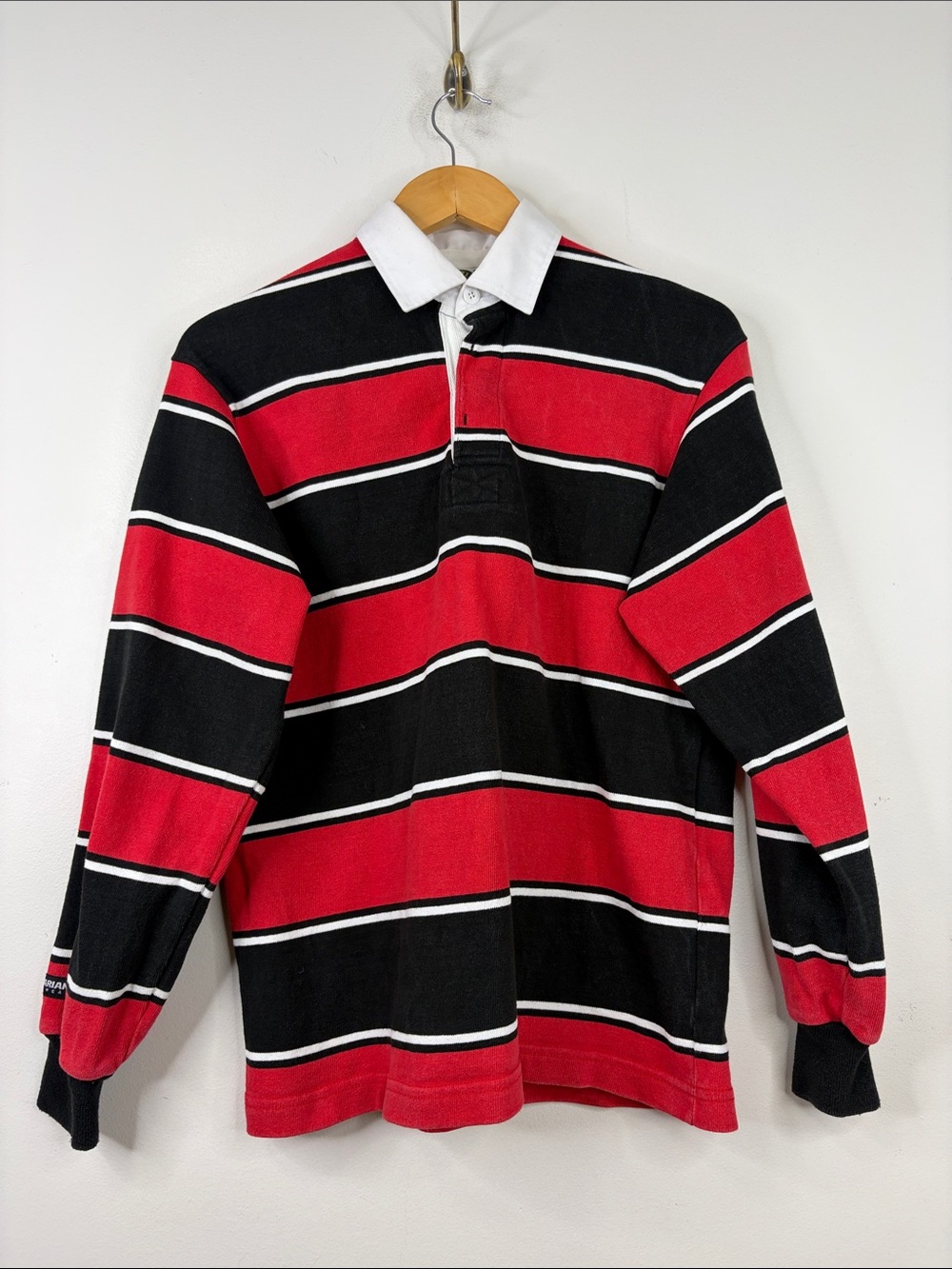 Barbarian Rugby Shirt Mens Small Black White Red Cotton Long Sleeve Polo